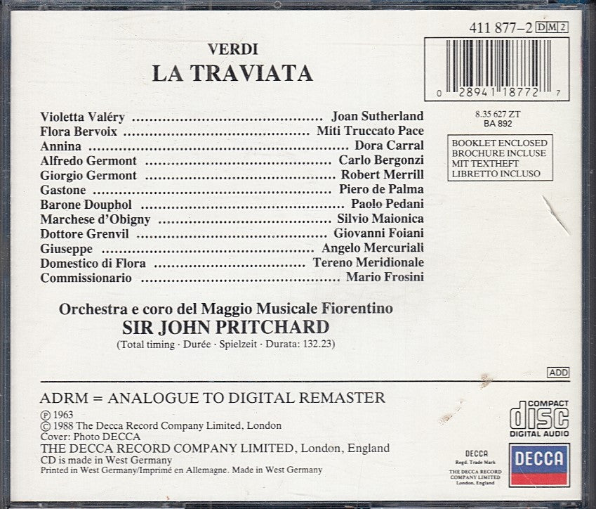 MCD- CD VERDI TRAVIATA SIR PRITCHARD DECCA 2 CD - ZCD4