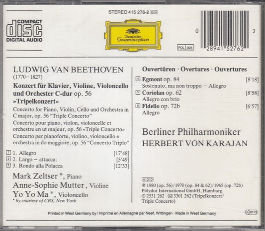 MCD- CD BEETHOVEN TRIPELKONZERT EGMONT CORIOLAN FIDELIO DEUTSCHE GRAMMOPHON-ZCD1