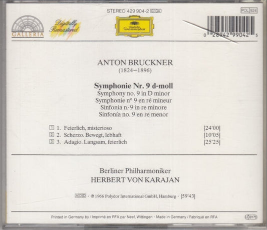 MCD- CD BRUCKNER SYMPHONIE NO. 9 VON KARAJAN DEUTSCHE GRAMMOPHON - ZCD1