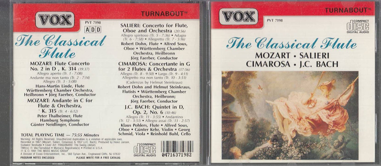 MCD- CD MOZART SALIERI CIMAROSA BACH THE CLASSICAL FLUTE VOX - 1991 - ZCD8