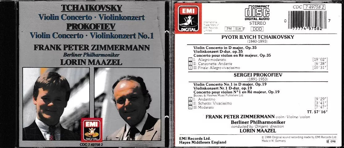 MCD- CD TCHAIKOVSKY PROKOFIEV VIOLIN CONCERTO ZIMMERMANN MAAZEL EMI - ZCD14