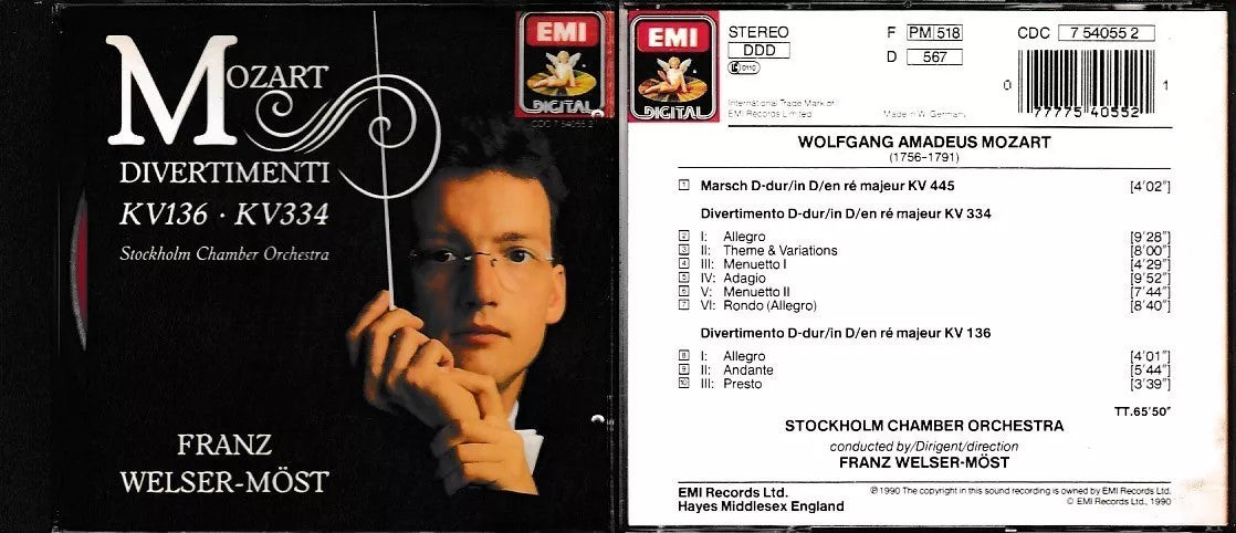 MCD- CD MOZART DIVERTIMENTI- WELSER-MOEST - STOCKHOLM CHAMBER - EMI - ZCD18