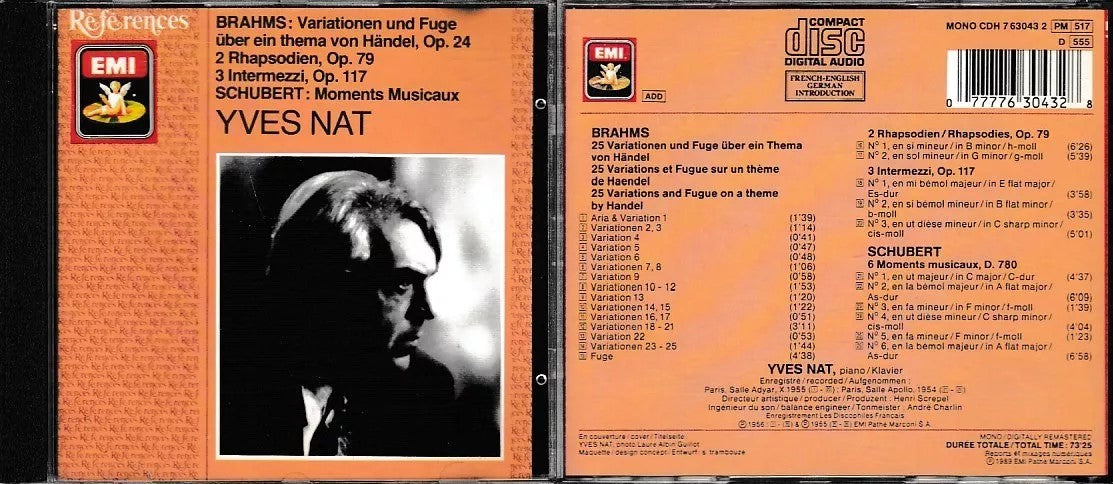 MCD- CD BRAHMS SCHUBERT VARIATIONEN MOMENTS MUSICAUX YVES NAT EMI - ZCD14