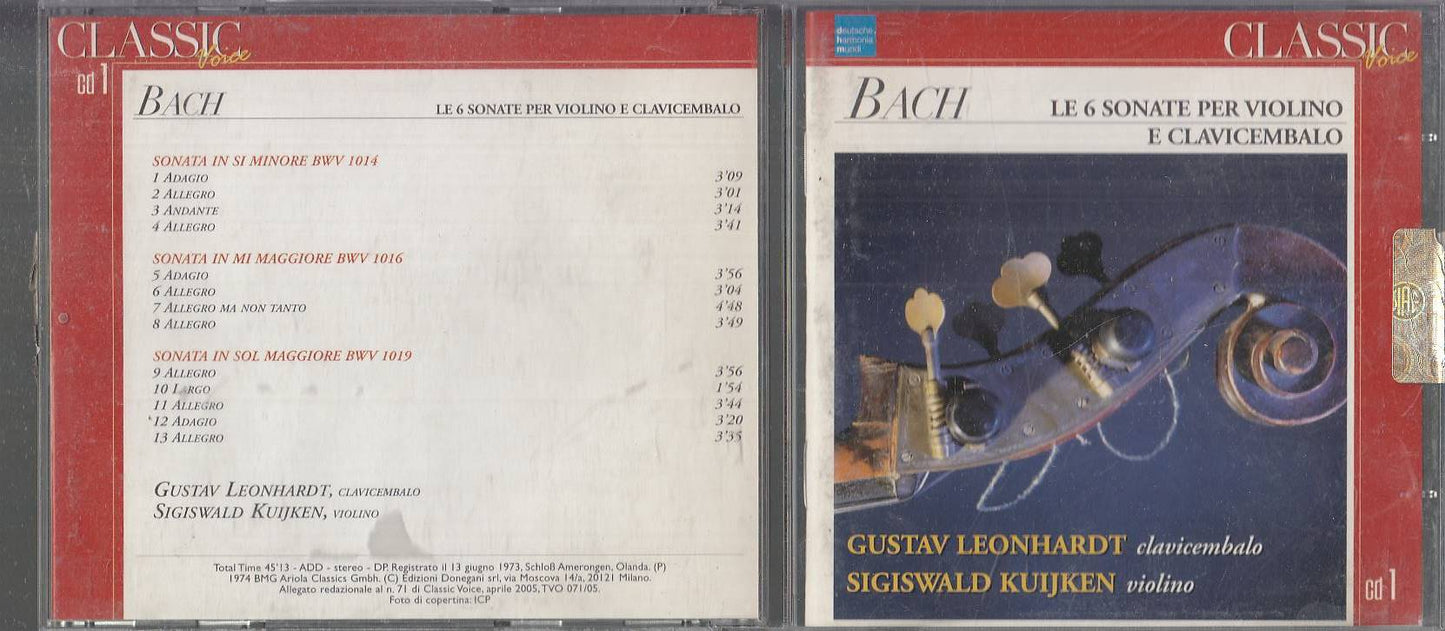 MCD- CD BACH - 6 SONATE VIOLINO CLAVICEMBALO - LEONHARDT KUIJKEN --- 2005-- ZCD1