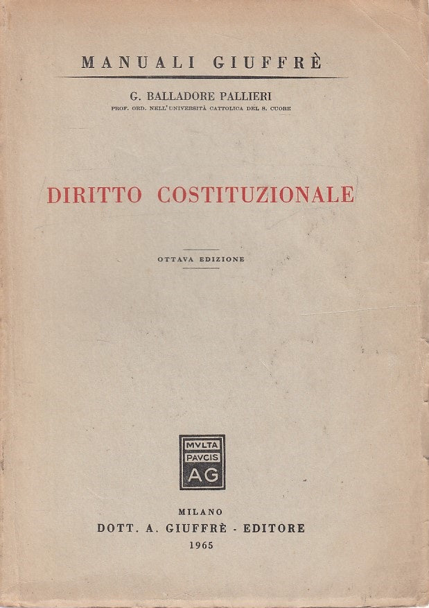 LZ- DIRITTO COSTITUZIONALE - PALLIERI - GIUFFRE' - MANUALI -- 1965 - B - YDS269