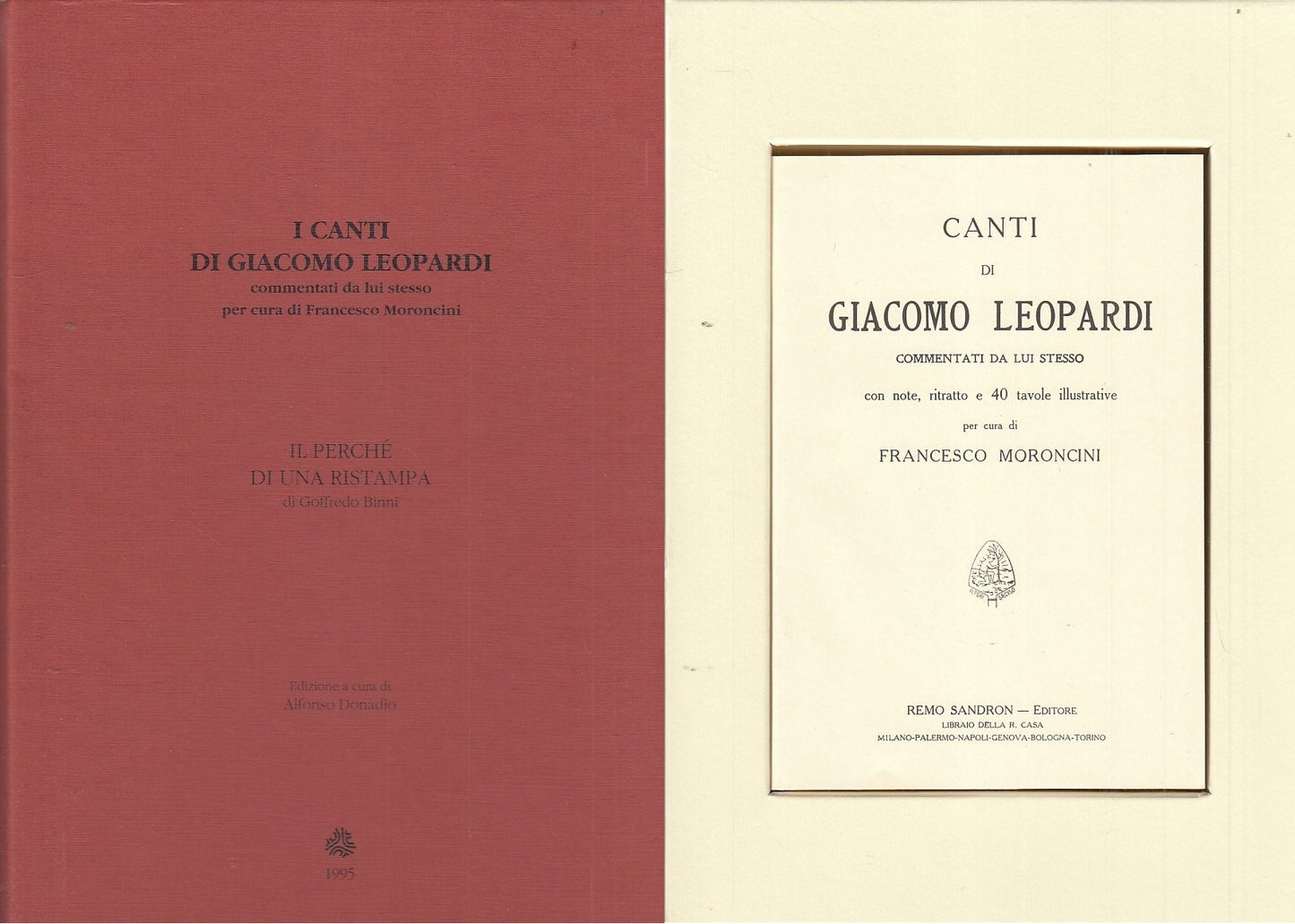 LN- I CANTI COMMENTATI DA LUI- GIACOMO LEOPARDI- SANDRON--- 1995- C- YDS530