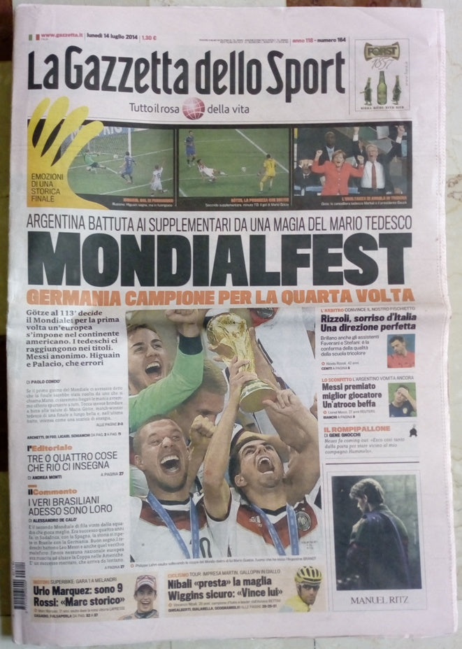LR- GAZZETTA DELLO SPORT 14 LUGLIO MONDIALFEST GERMANIA ----- 2014 - S- ZDS731