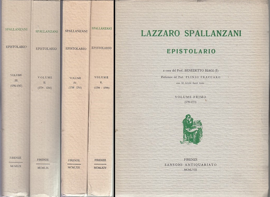 LAZZARO SPALLANZANI EPISTOLARIO 5 VOLUMI 1750/99-- SANSONI--- 1959- B- XDS17