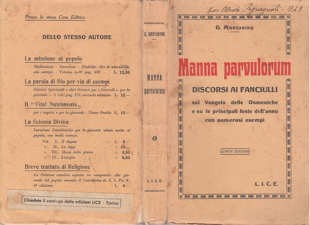 LS- MANNA PARVULORUM DISCORSI FANCIULLI- MORTARINO- L.I.C.E.--- 1939- B - ZDS292