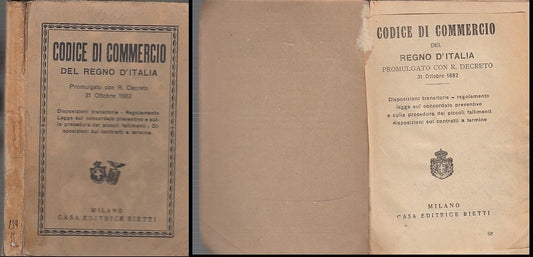 LH- CODICE DI COMMERCIO REGNO D'ITALIA DECRETO 1882 -- BIETTI --- 1934- B- XDS16