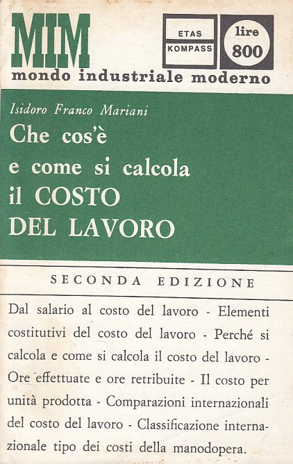 LZ- COME SI CALCOLA IL COSTO DEL LAVORO -- ETAS KOMPASS --- 1968 - B - ZDS533