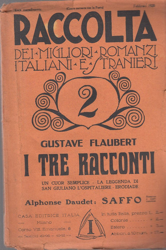 LN- RACCOLTA ROMANZI ITALIANI STRANIERI N.2 FLAUBERT-- ITALIA--- 1920- B- ZDS532