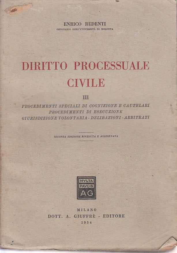 LZ- DIRITTO PROCESSULAE CIVILE TOMO III- REDENTI- GIUFFRE' --- 1954 - B - ZDS328