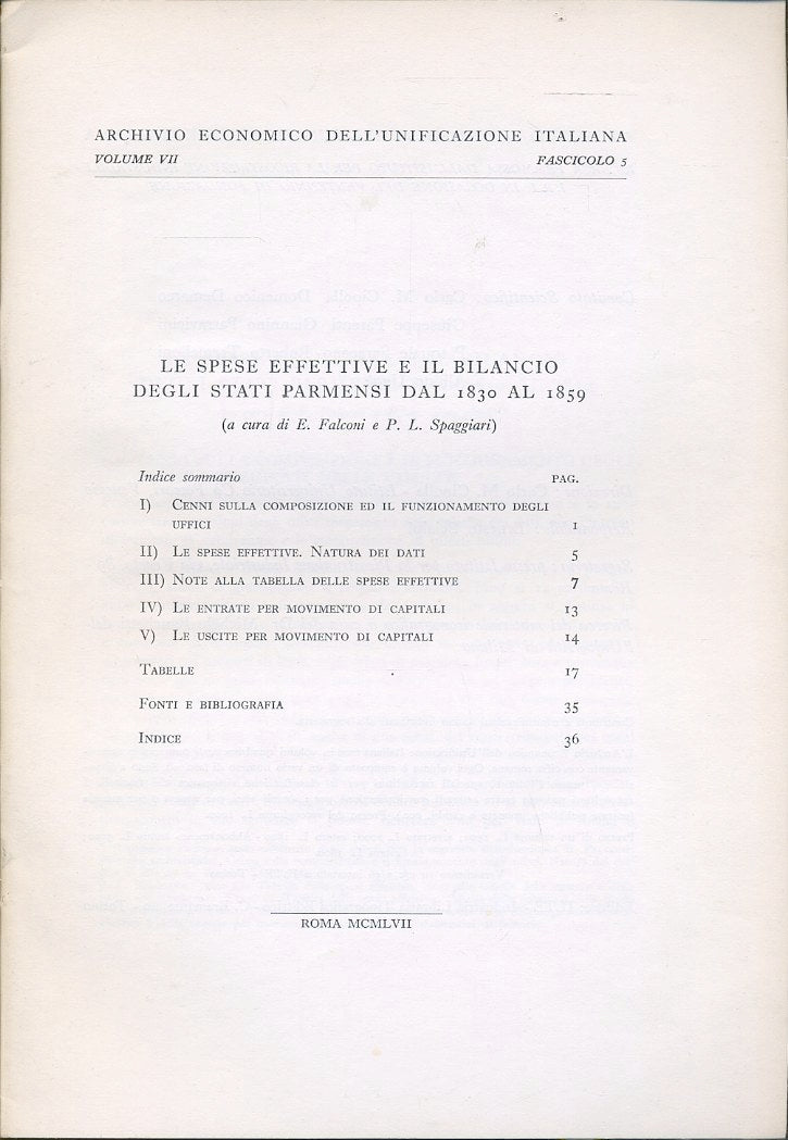 LZ- ARCHIVIO ECONOMICO DEL'UNIFICAZIONE ITALIANA FASCICOLO 5 ----- 1957-- WPR319