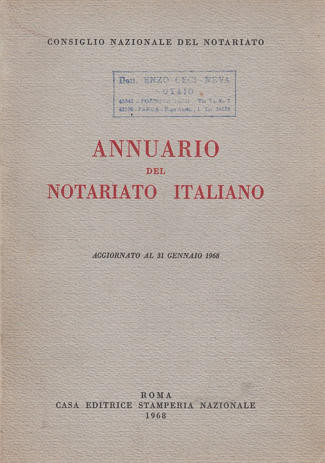LZ- ANNUARIO DEL NOTARIATO ITALIANO -- STAMPERIA NAZIONALE --- 1968 - B - ZFS429