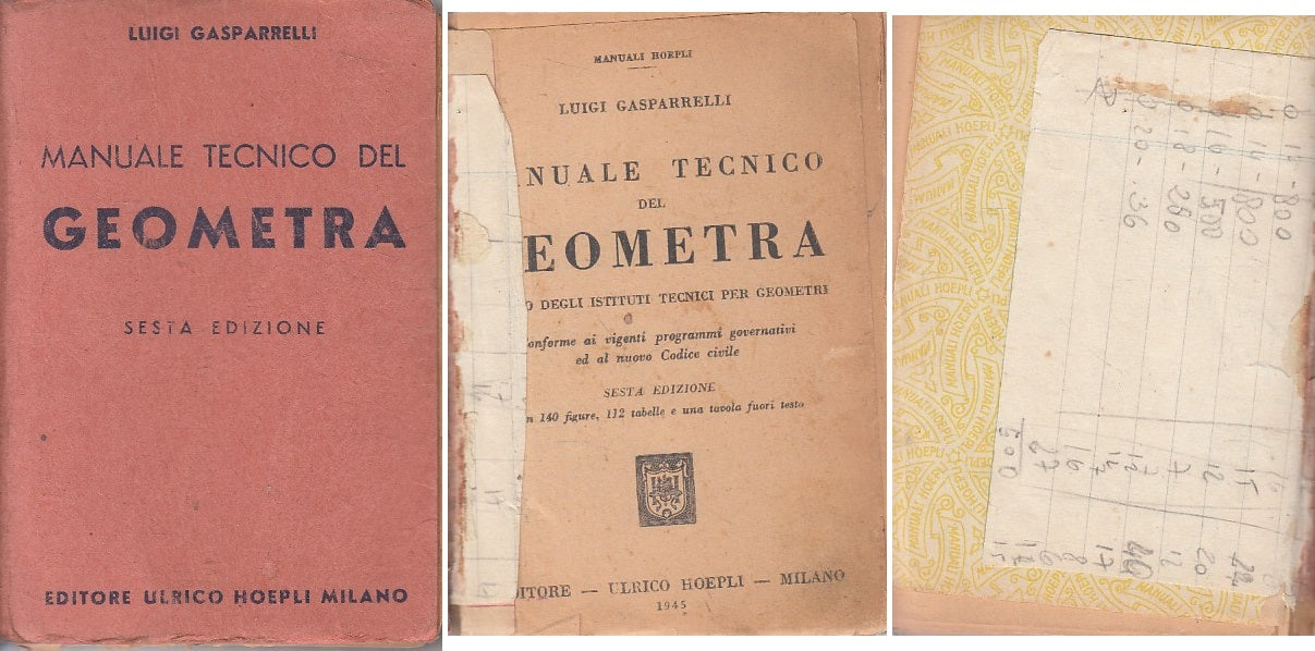 LZ- MANUALE TECNICO DEL GEOMETRA - GASPARELLI - HOEPLI --- 1945 - B - ZFS259