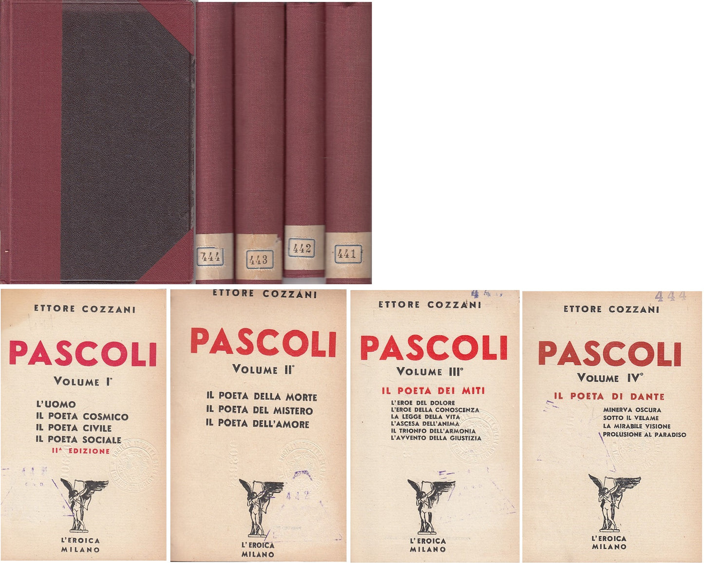 LN- PASCOLI 4 VOLUMI - ETTORE COZZANI - L'EROICA --- 1937 - C - YFS263