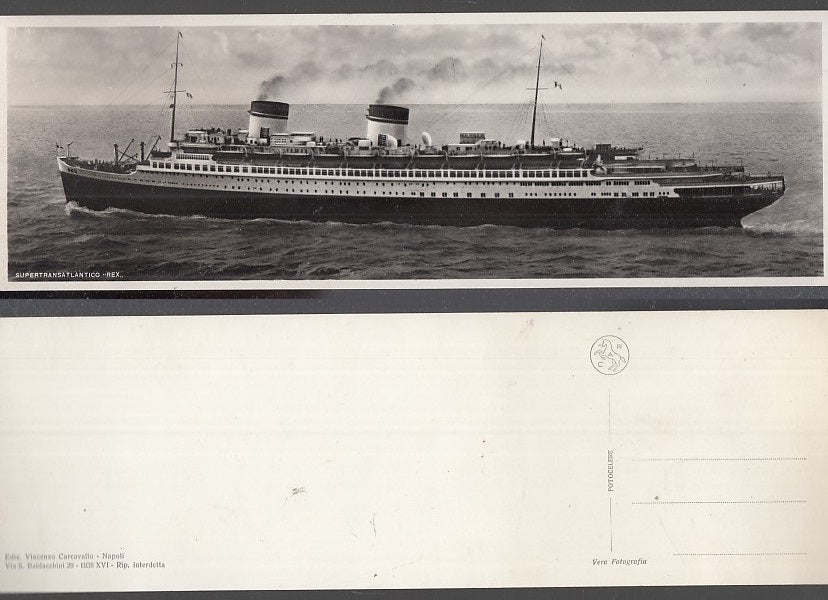 CC- CARTOLINA SUPERTRANSATLANTICO REX NON VIAGGIATA B/N 1938 - XVI - XFS37