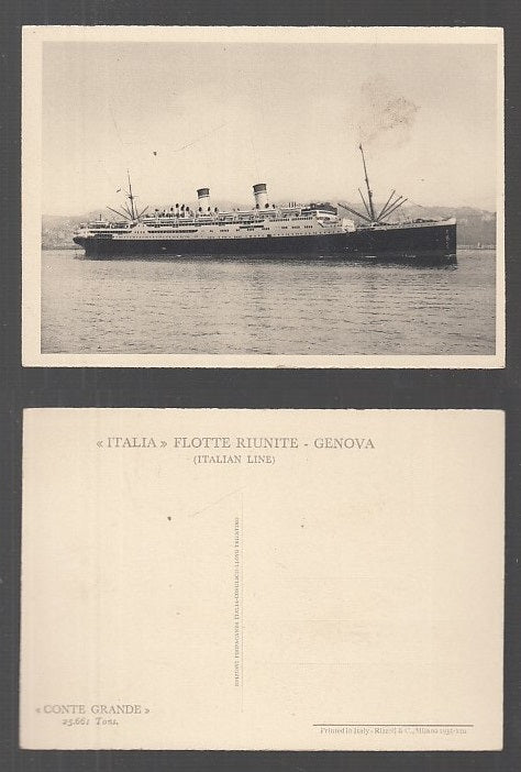 CC- CARTOLINA ITALIA FLOTTE RIUNITE GENOVA CONTE GRANDE NON VIAGGIATA B/N- XFS37