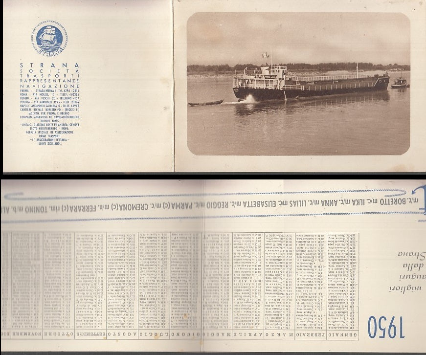 CC- CARTOLINA CALENDARIO 1955 AUGURI STRANA SOCIETA' TRASPORTI NAVIGAZIONE XFS37