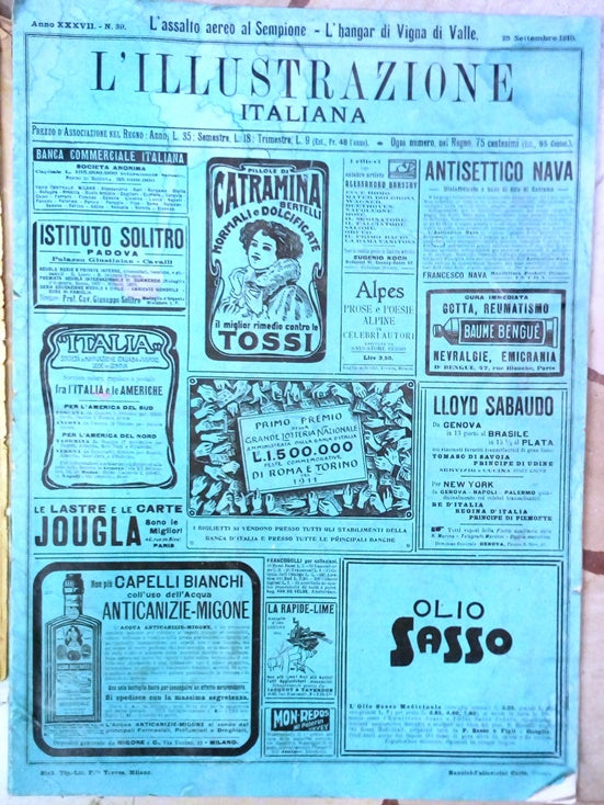 LR- L'ILLUSTRAZIONE ITALIANA N.39 ASSALTO AEREO AL SEMPIONE----- 1910- S- QAX