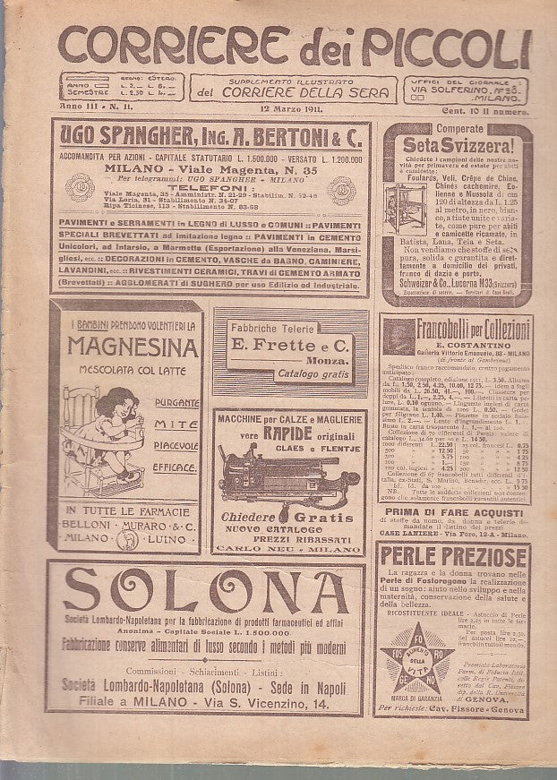 FZ- BLOCCO CORRIERE DI PICCOLI 1911 3 NUMERI MARZO GIUGNO --- 1911 - S - QDX