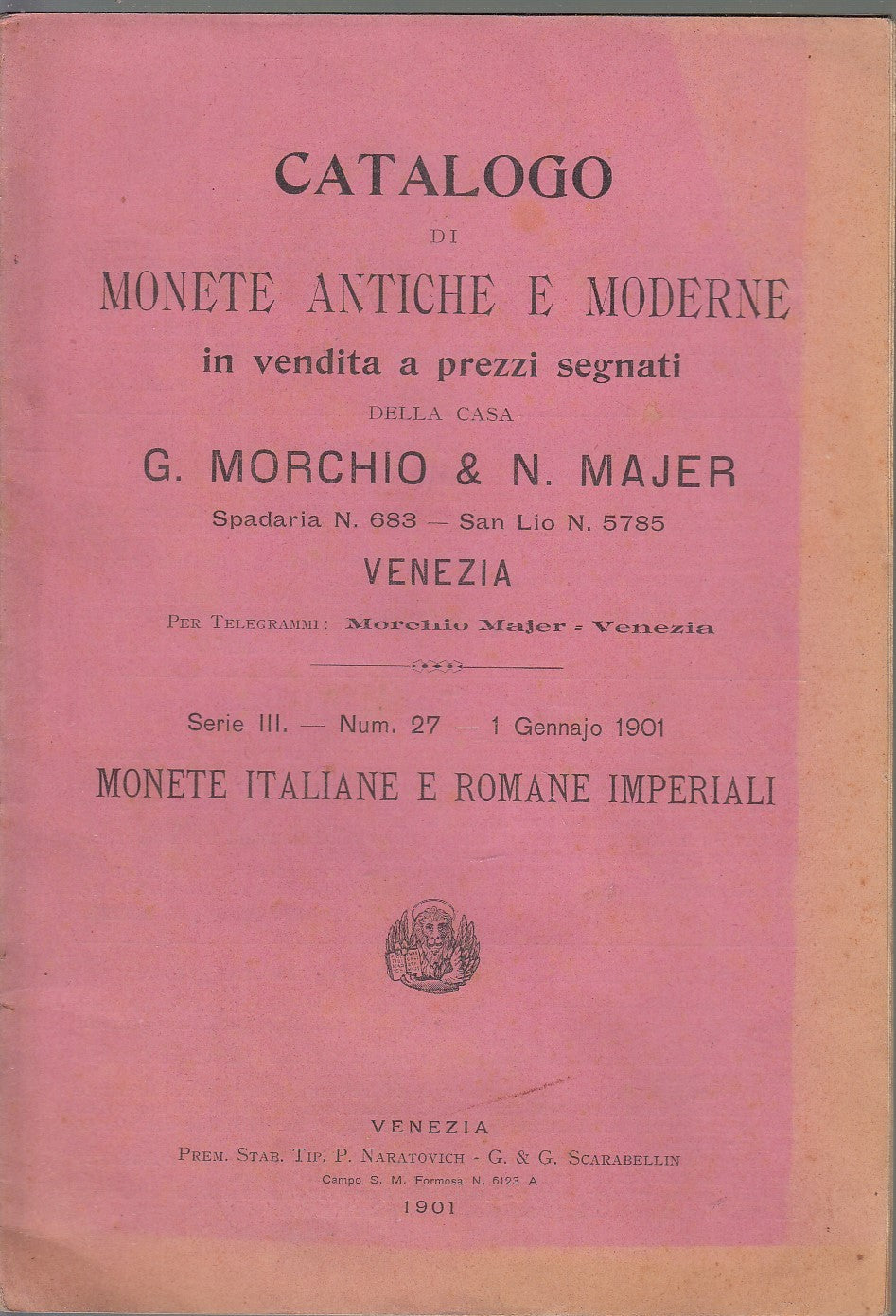 LR- CATALOGO MONETE ANTICHE E MODERNE 27 ITALIANE IMPERIALI ----- 1901- B- XFS19