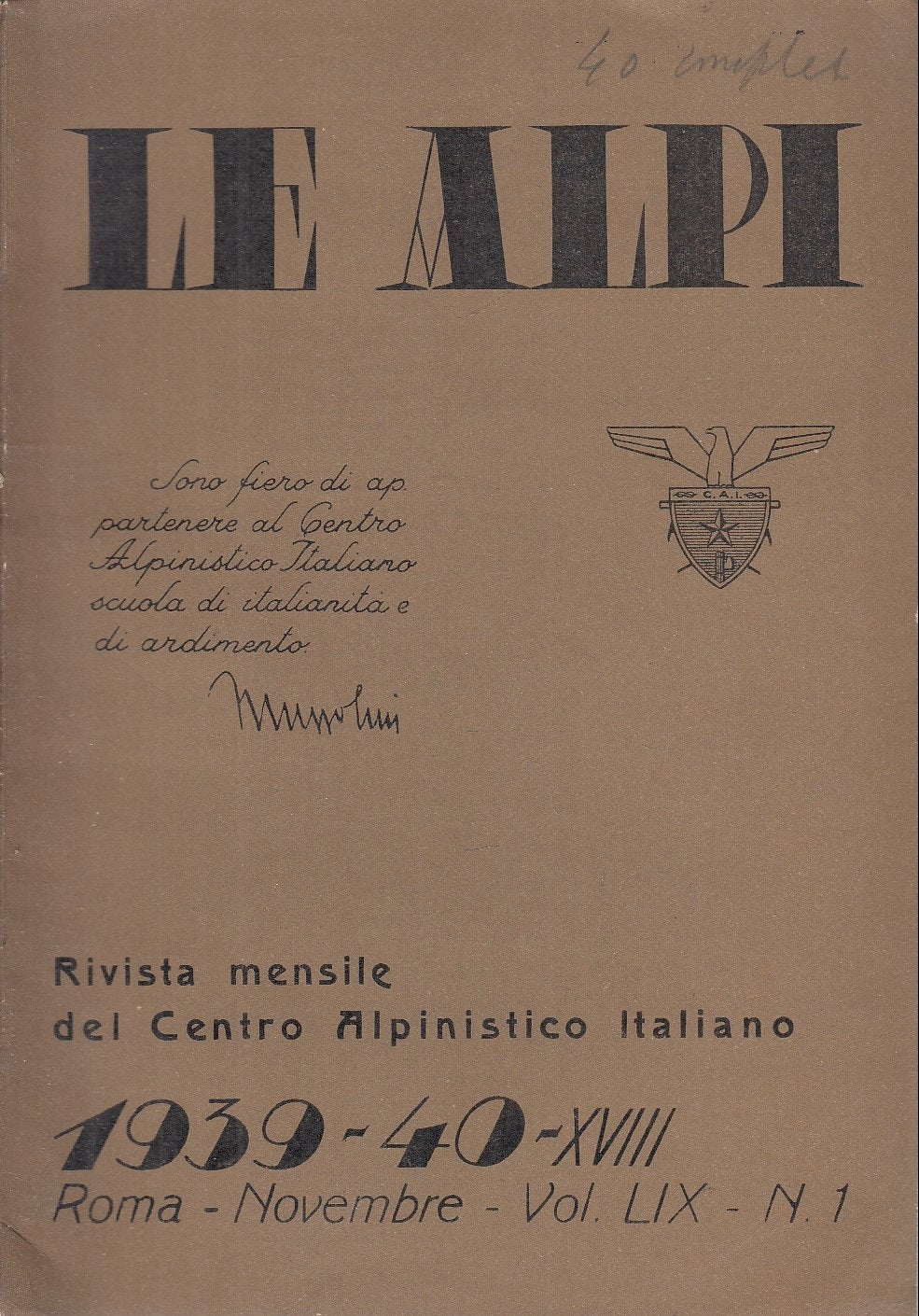 LR- RIVISTA LE ALPI VOLUME LIX 1939/1940 XVIII 1/12 COMPLETA----- 1939-- XFS132