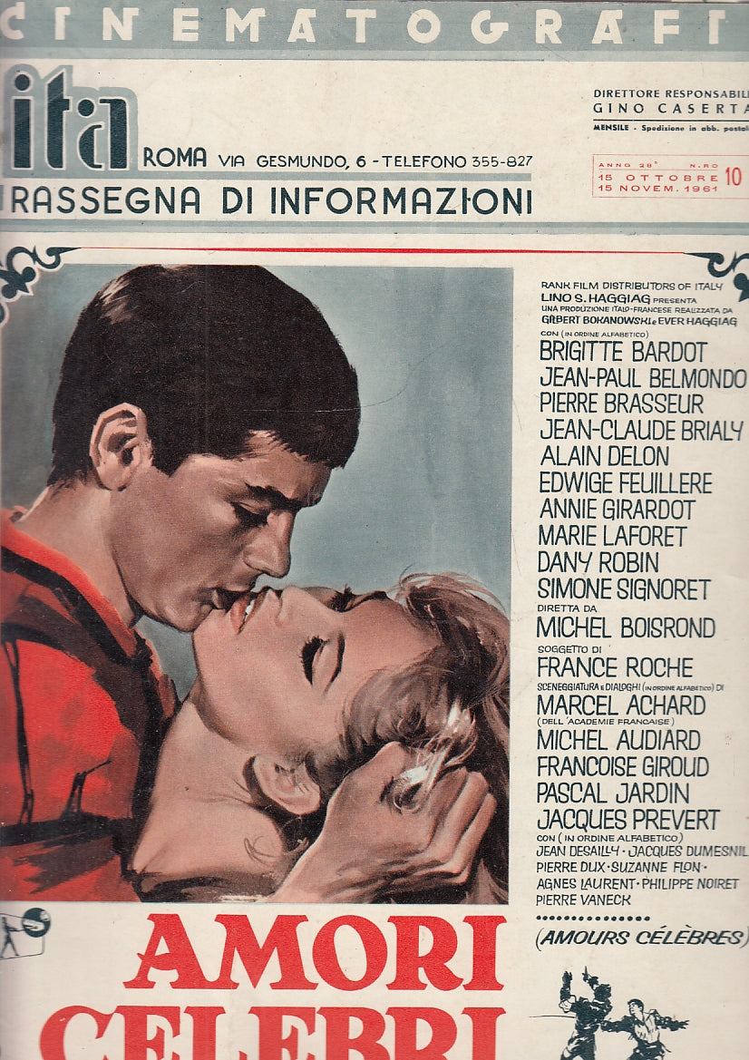 LR- RIVISTA CINEMATOGRAFIA N.10 AMORI CELEBRI -- EASTMANCOLOR--- 1961- S- YFS120