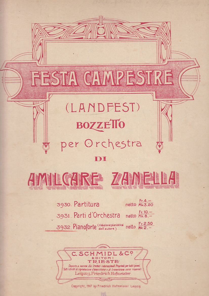 LT- FESTA CAMPESTRE BOZZETTO PER ORCHESTRA - ZANELLA- SCHMIDL--- 1907- S- YFS150