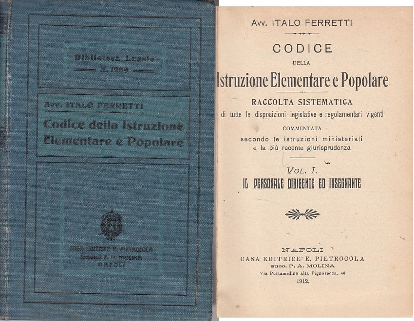 LS- CODICE DELLA ISTRUZIONE ELEMANTARE E POPOLARE -- NAPOLI--- 1912 - C - YFS485