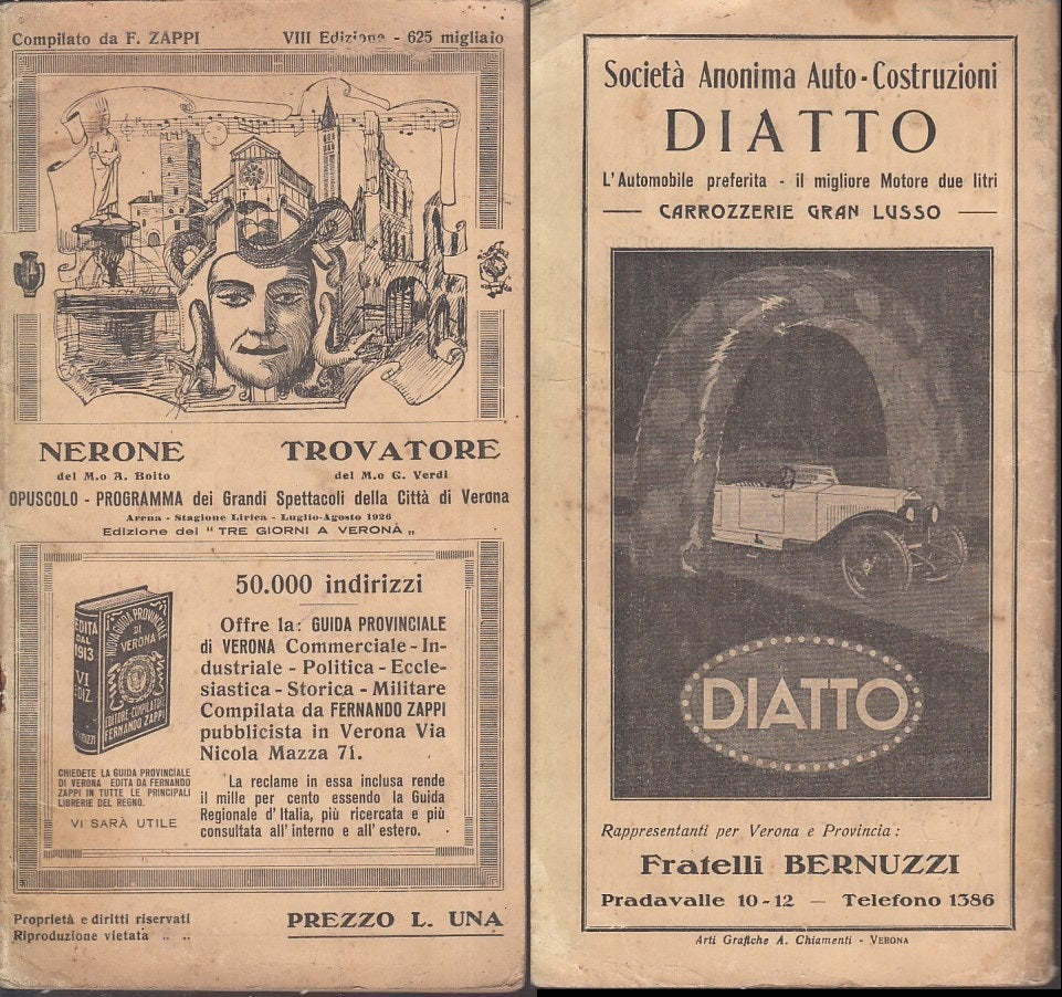 LT- NERONE TROVATORE OPUSCOLO PROGRAMMA SPETTACOLI VERONA ----- 1926- S- XFS23