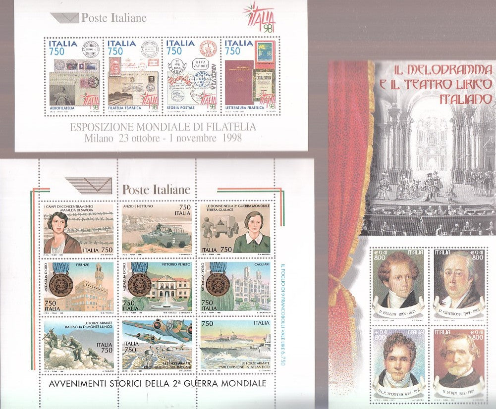 CV- 3 FOGLIETTI FRANCOBOLLI ITALIA ESPOSIZIONE AVVENIMENTI STORICI- XFS65 RFX19