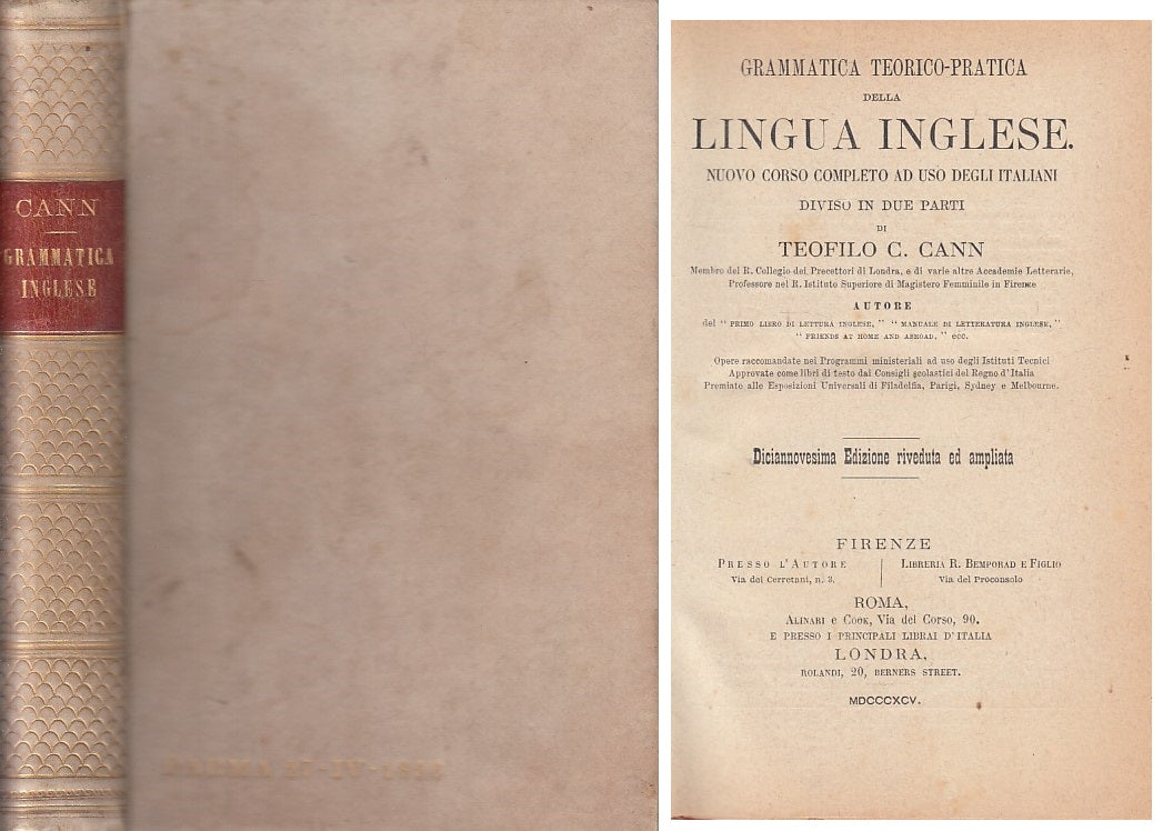 LZ- GRAMMATICA INGLESE - TEOFILO CANN - PARMA --- 1896 - C - YFS608