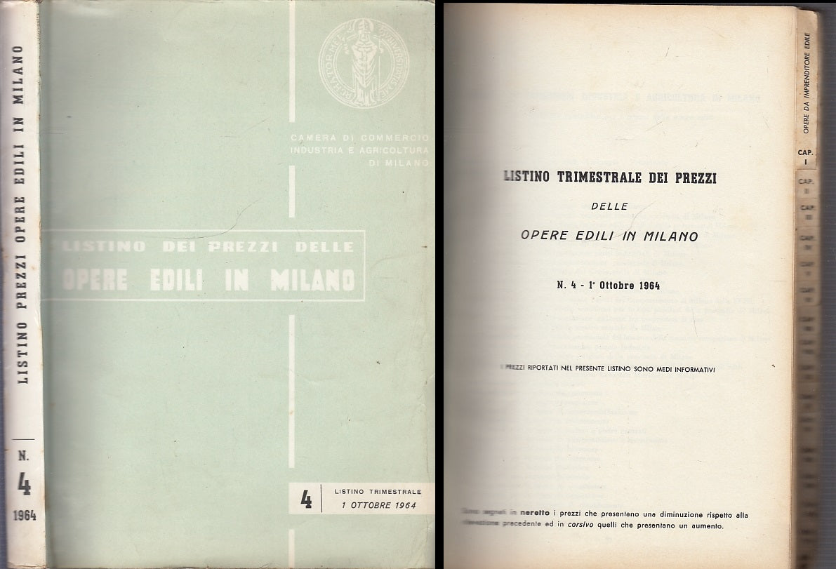LZ- LISTINO DEI PREZZI DELLE OPERE EDILI IN MILANO N.4 ----- 1964 - B - XFS70