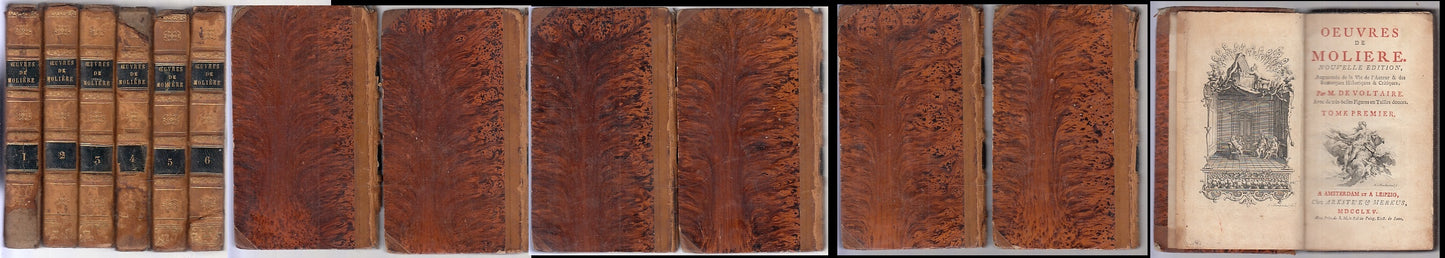 LH- OEUVRES DE MOLIERE 6 VOLUMI SETTECENTINA-- ARKSTEE MERKUS --- 1765- C-XFS97