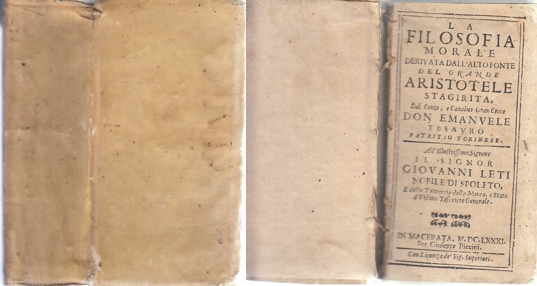 LH- LA FILOSOFIA MORALE ARISTOTELE STAGIRITA SETTECENTINA ----- 1781 - C - XFS74