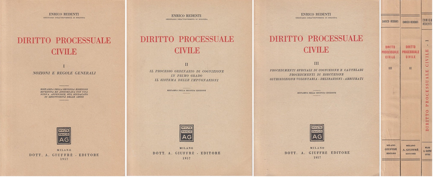 LZ- DIRITTO PROCESSUALE CIVILE 3 VOL. - REDENTI - GIUFFRE' --- 1957 - B - ZFS142