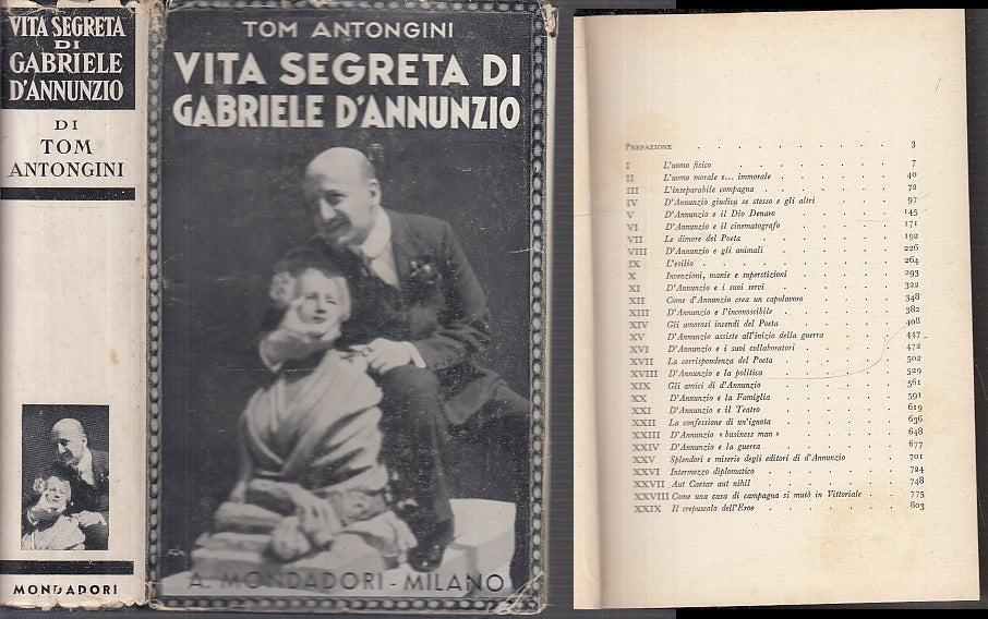 LN- VITA SEGRETA GABRIELE D'ANNUNZIO- ANTONGINI- MONDADORI-- 1a- 1938- CS- XFS90