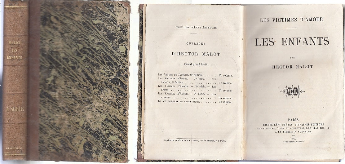 LES VICTIMES D'AMOUR LES ENFANTS - HECTOR MALOT - FRERES--- 1867 -- XFS143