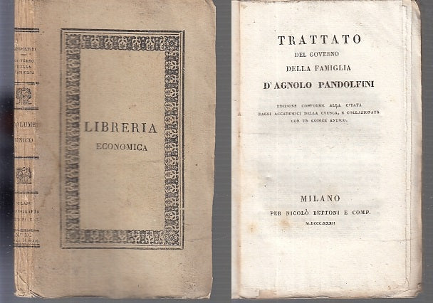 LN- TRATTATO DEL GOVERNO DELLA FAMIGLIA - PANDOLFINI - BETTONI--- 1832- B- XFS89