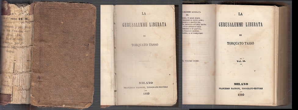 LN- LA GERUSALEMME LIBERATA - TORQUATO TASSO - PAGNONI --- 1860 - C - XFS88