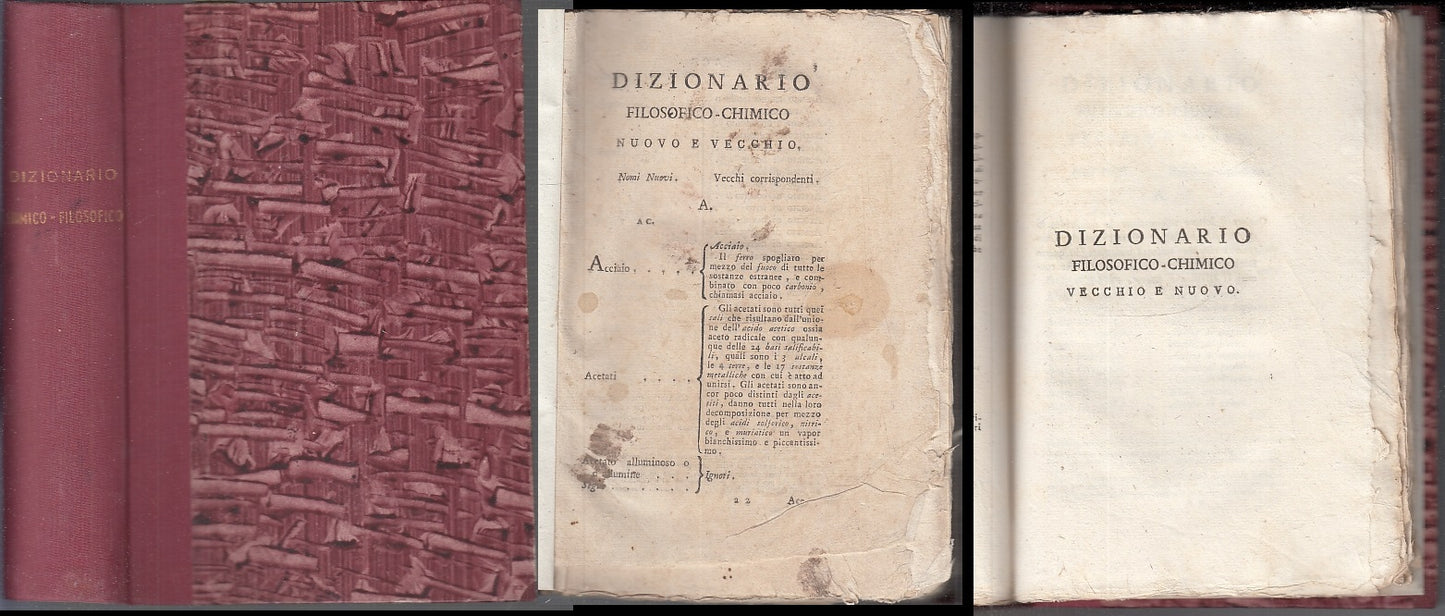 LH- DIZIONARIO FILOSOFICO CHIMICO NUOVO 2 TOMI -- PEPOLI --- 1794- C- XFS150