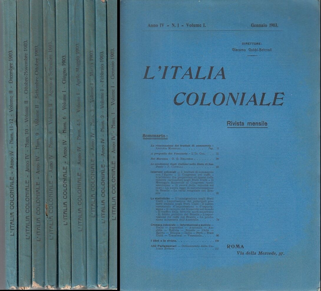 LR- RIVISTA MENSILE L'ITALIA COLONIALE 1/12 QUASI COMPLETA ----- 1903- B- YDS1