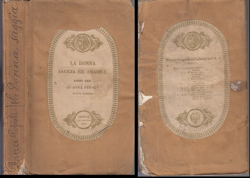 LH- LA DONNA SAGGIA ED AMABILE - ANNA PEPOLI - CAPOLAGO --- 1838 - B - XFS93