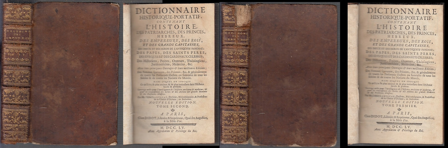 LH- DICTIONNAIRE HISTORIQUE PORTATIF 2 TOMI SETTECENTINA-- DIDOT--- 1755-C-XFS94