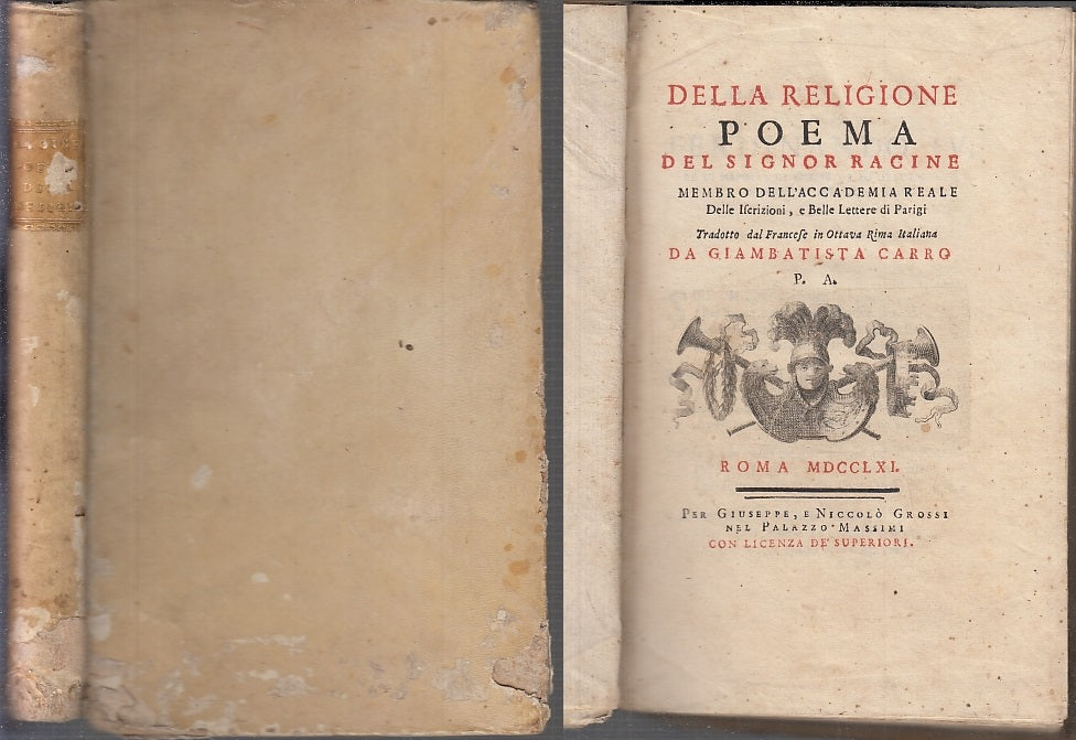 LH- DELLA RELIGIONE + EPISTOLA VALINCOUR SETTECENTINA- RACINE---- 1761- C- XFS94