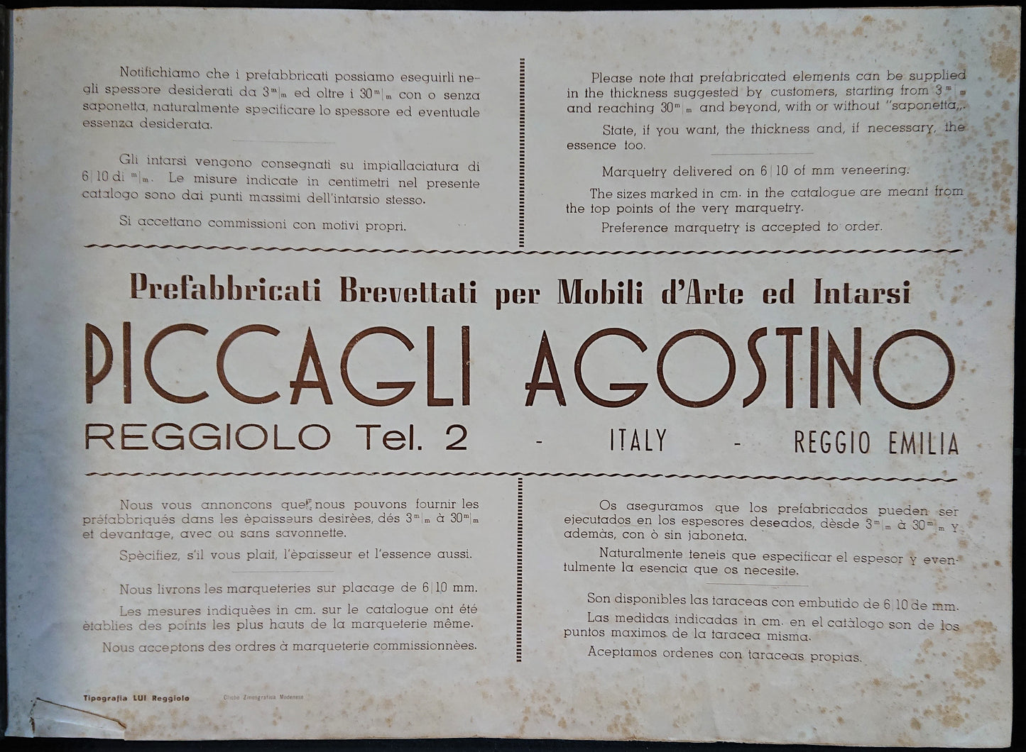 LZ - CATALOGO MERCEOLOGICO DI: PICCAGLI AGOSTINO -- LUI --- 1960 - S - YDS520