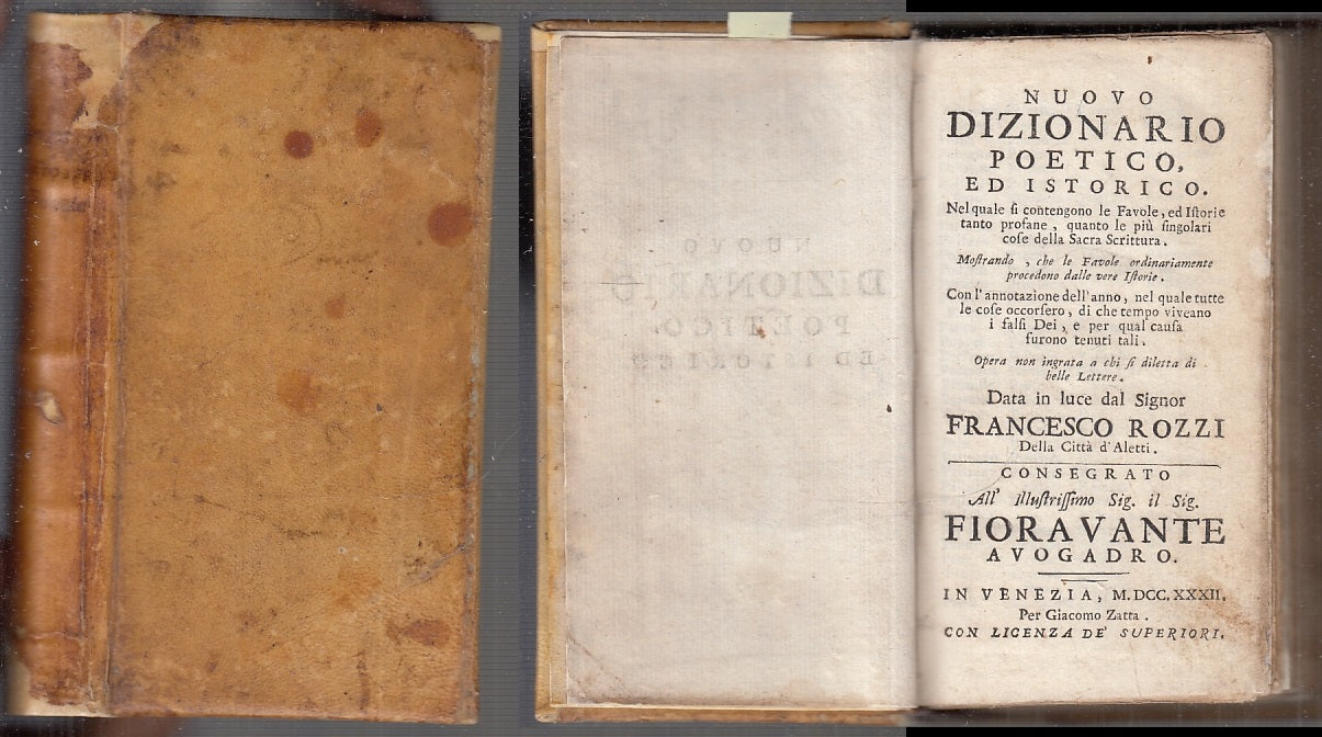 LH- NUOVO DIZIONARIO POETICO ED ISTORICO SETTECENTINA - ROZZI---- 1732- C- XFS54
