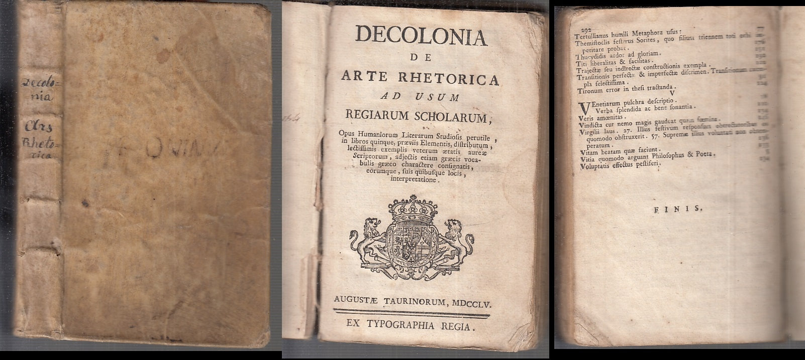 LH- DE ARTE RETORICA SETTECENTINA - DECOLONIA - TYP. REGIA --- 1755 - C - XFS46